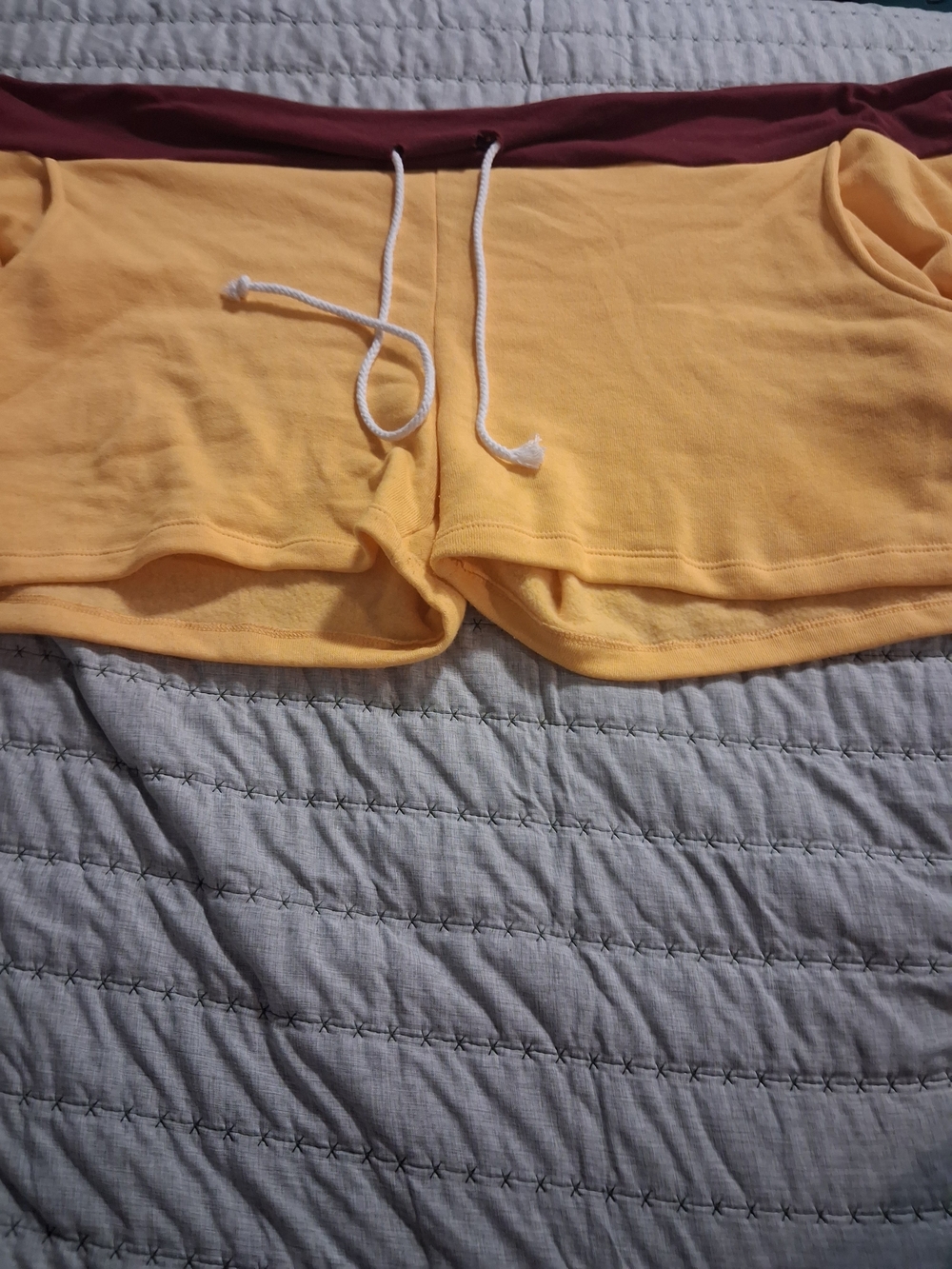 WonensYellow Drawstring Lounge Shorts with Burgundy Waistband